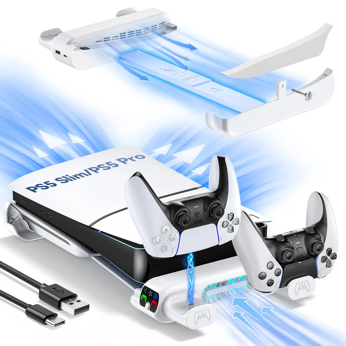 Tokluck Supporto Orizzontale PS5 Slim Pro Raffreddamento Ricarica