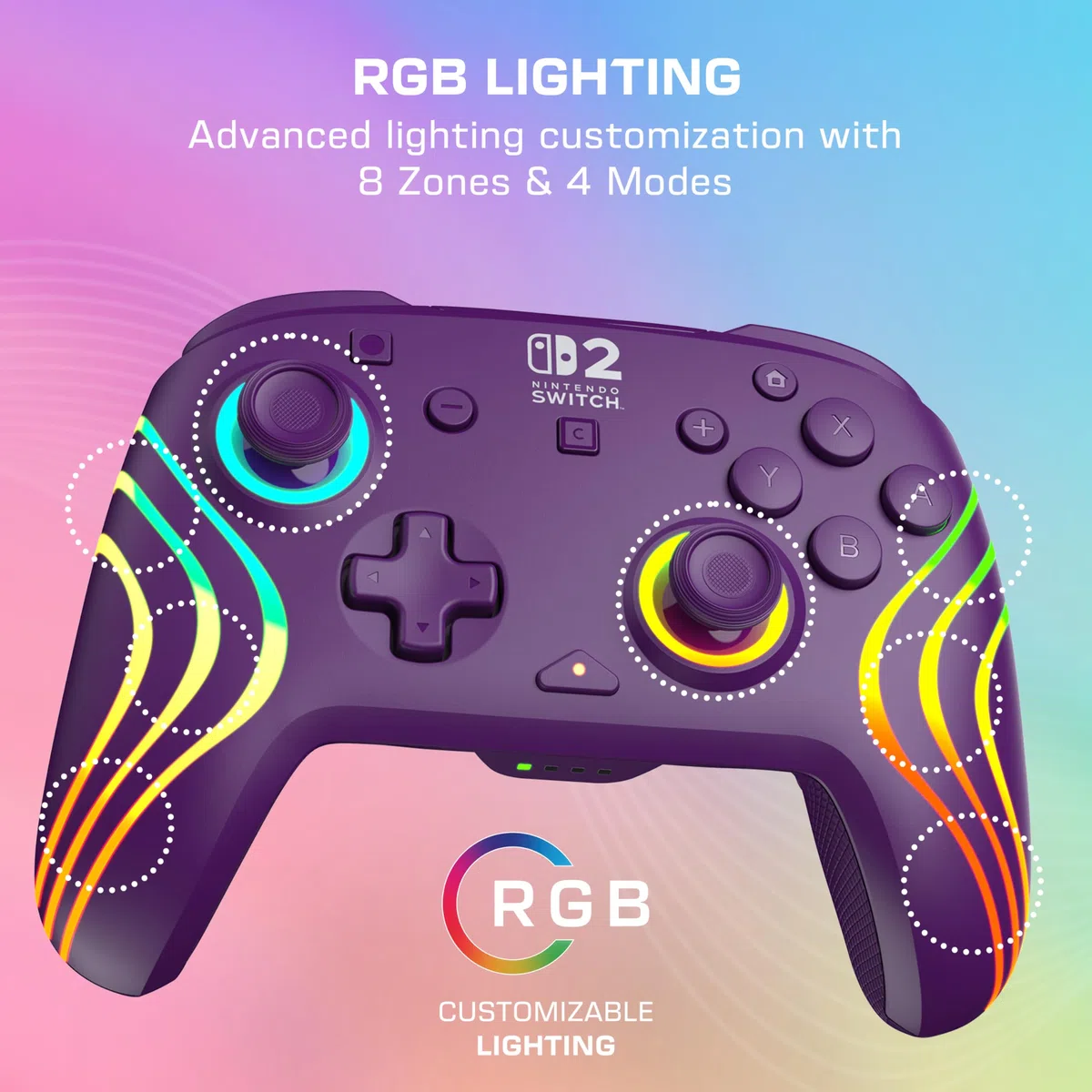 Turtle Beach Afterglow Viola Controller da gaming RGB wireless con licenza ufficiale per Nintendo Switch 2