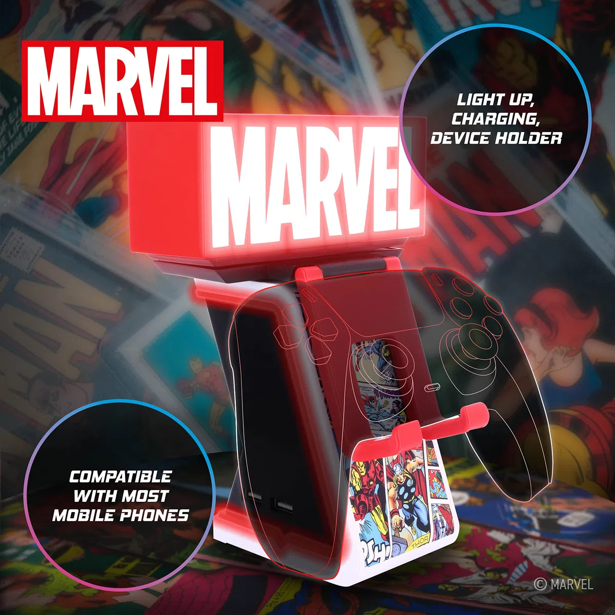 Cableguys Ikon Marvel Comics Supporto Accessori Gaming Smartphone Illuminato Xbox PlayStation Controller