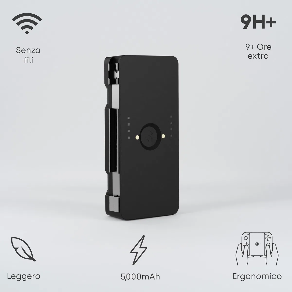 Remotto Enerjoy Go - Caricatore portatile per Nintendo Switch & OLED - Batteria esterna 3 in 1: ricarica wireless, modalità telecomando e modalità base di ricarica Joy-Cons - Accessori Switch