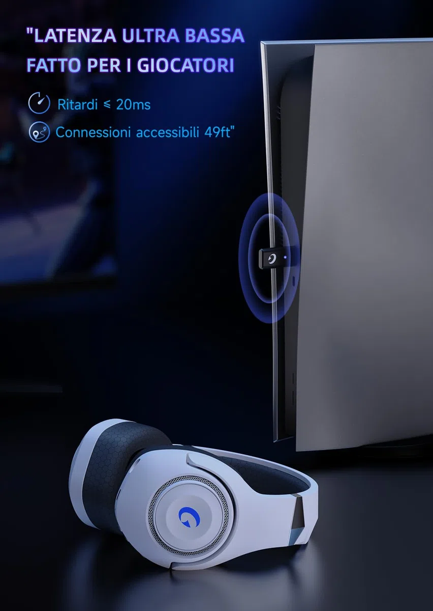 Cuffie Wireless Bluetooth 5.2 per PC PS5 Mac Switch con Microfono Staccabile Jack 3.5 mm Gaming