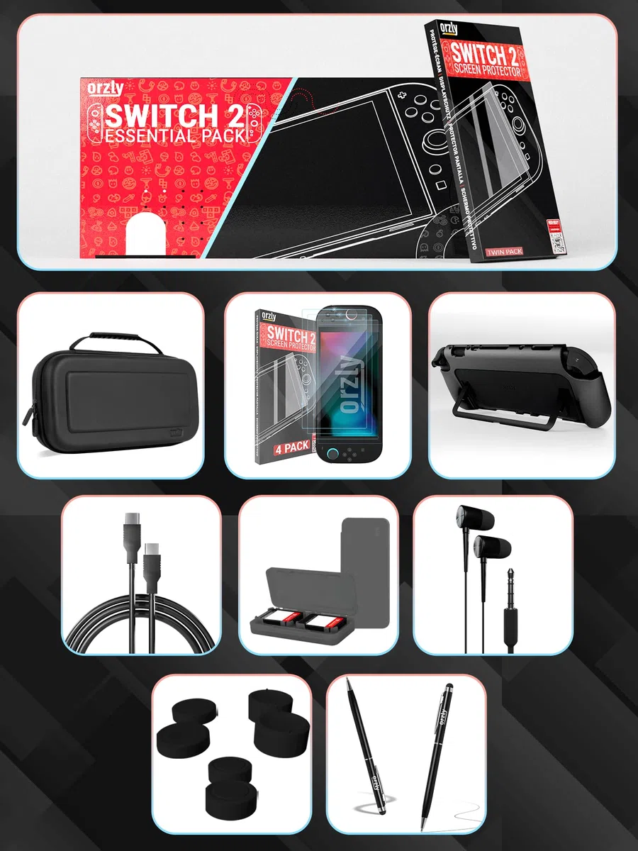 Orzly Accessori per Nintendo Switch 2 (2025) – Custodia Protettiva con Pellicola, Cavo di Ricarica, Cuffie, Edizione Regalo