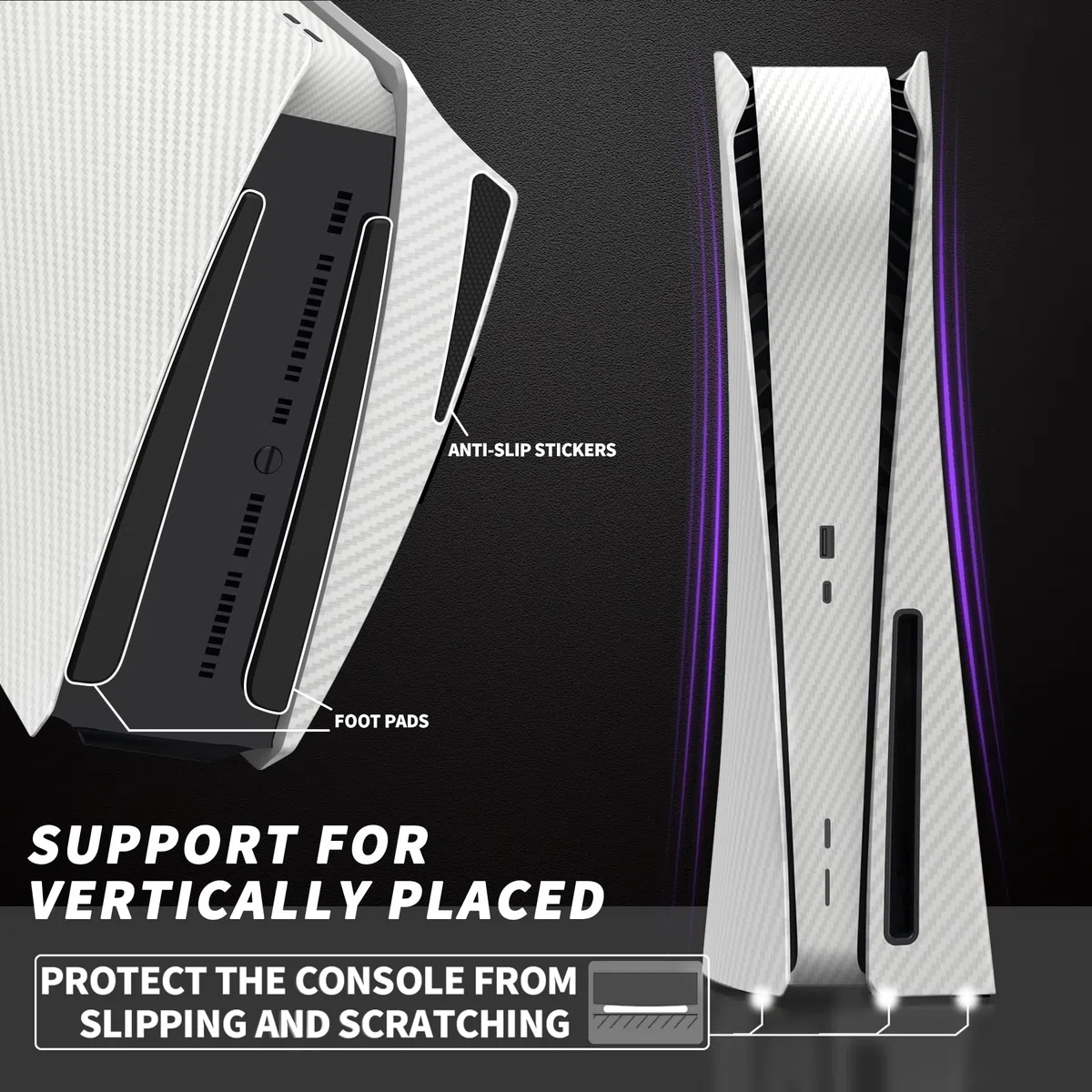 eXtremeRate eXcover Copertura per ps5 Console Disc Edition,Cover Coperchio Custodia Placca Shell Ricambio per ps5 Console Standard Versione-Fibra di Carbonio Bianca