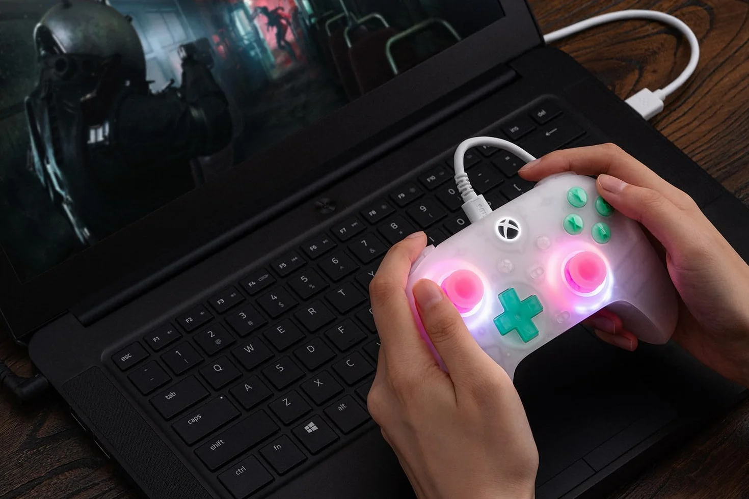 8Bitdo Ultimate Mini Wired Controller for Xbox with RGB Lighting Fire Ring, Hall Effect Joysticks and Triggers, for Xbox Series X|S, Xbox One, Windows 10/11 - Officially Licensed (Translucent Pink)