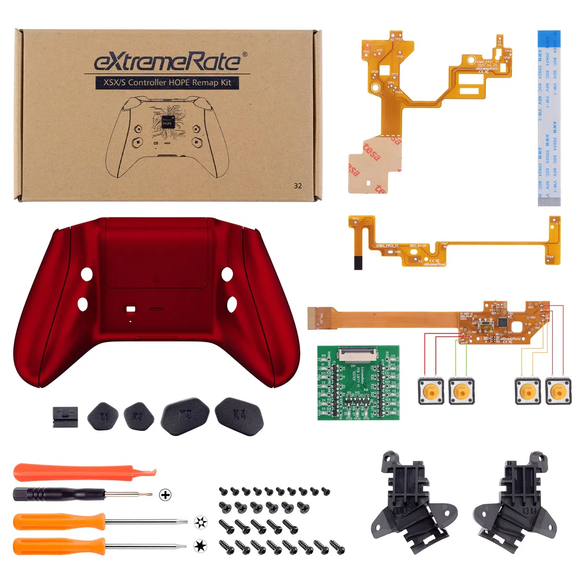 eXtremeRate HOPE Remap Kit Programmabile per Xbox Series X S Controller Scheda&Cover Posteriore&Grip&Tasti Posteriori per Xbox Core Joystick(Model 1914)-Rosso Scarlatto