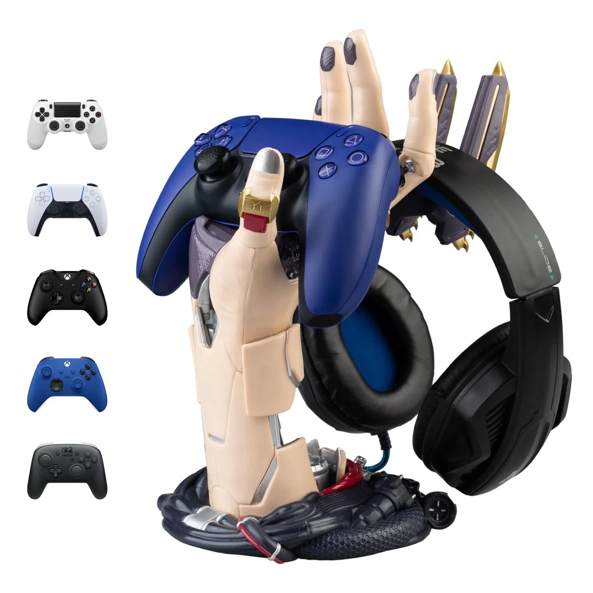 Grupo Erik Porta Cuffie da Scrivania e Porta Joystick PS5 Cyberpunk Supporto Controller PS5, PS4, XBOX Accessori Gaming Room 16x20x27.5 cm