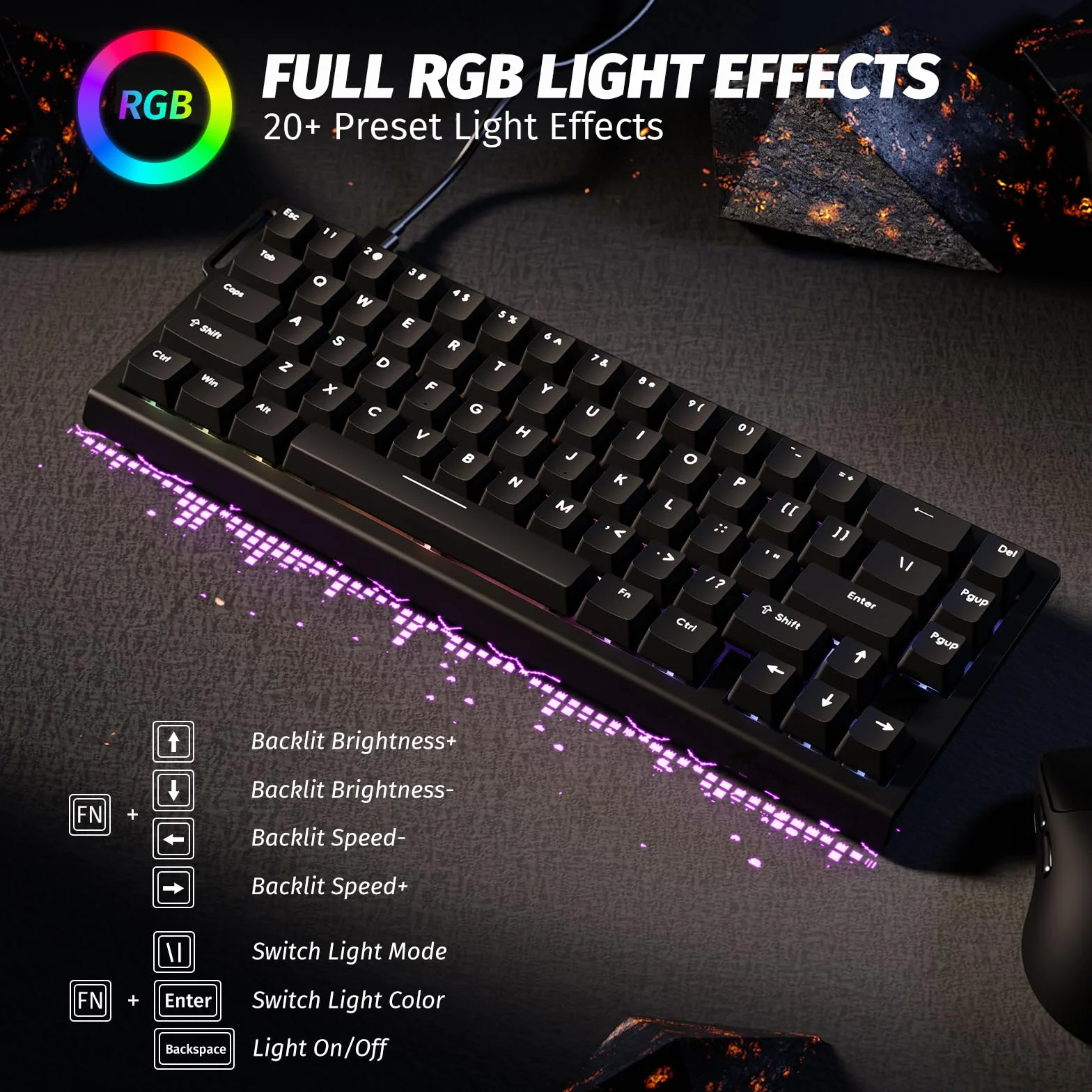 ATTACK SHARK X68 HE Tastiera Gaming 60% Cablata Rapid Trigger 8000Hz Switch Magnetici Attuazione Regolabile Snap Tap Nero