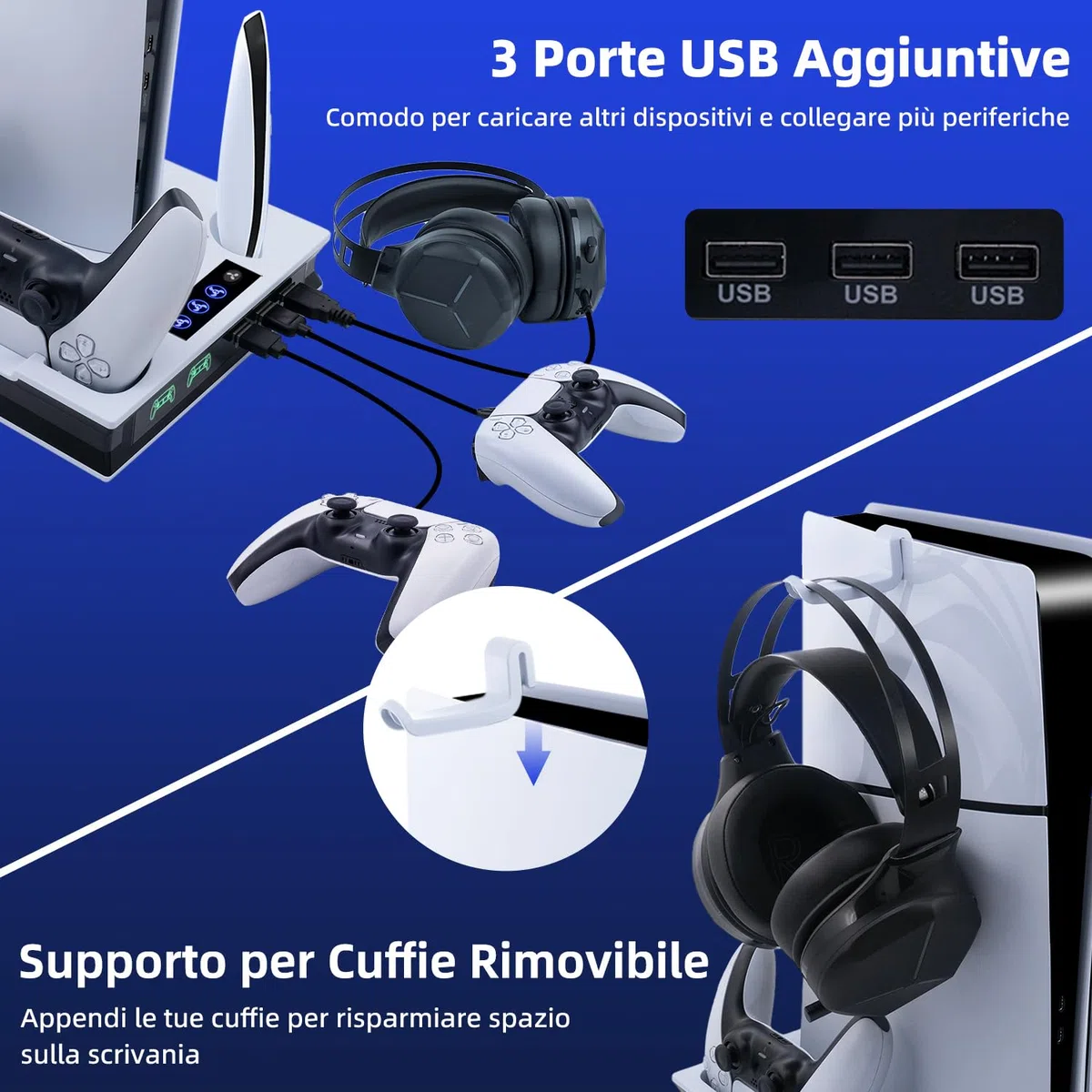 Wigearss Supporto Verticale di Raffreddamento PS5 con Doppio Controller Caricatore per PS5/PS5 Slim/PS5 PRO UHD/Digital Edition