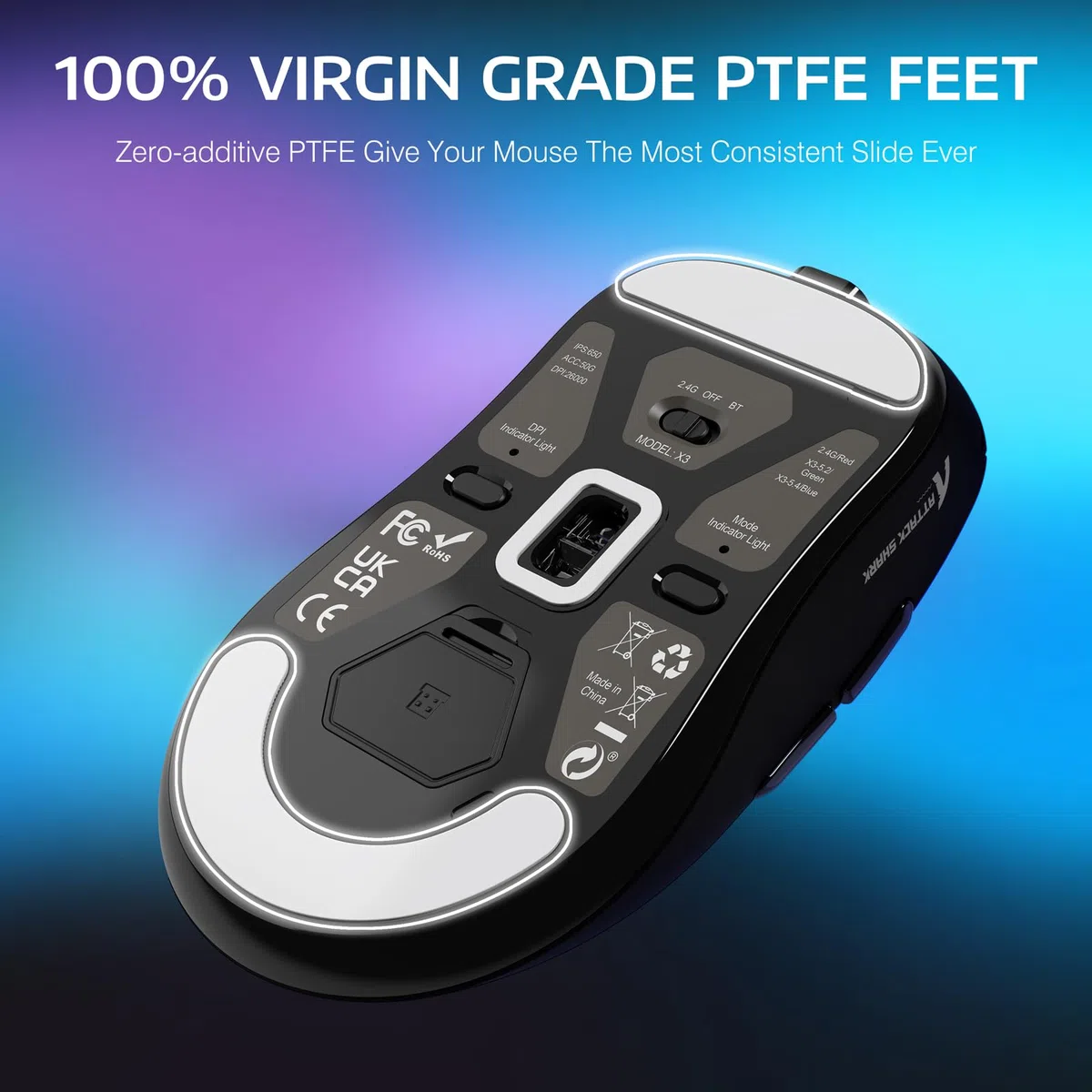 ATTACK SHARK X3 SUPERLIGHT Wireless Gaming Mouse 26000DPI PixArt PAW3395 49g Ultraleggero Nero
