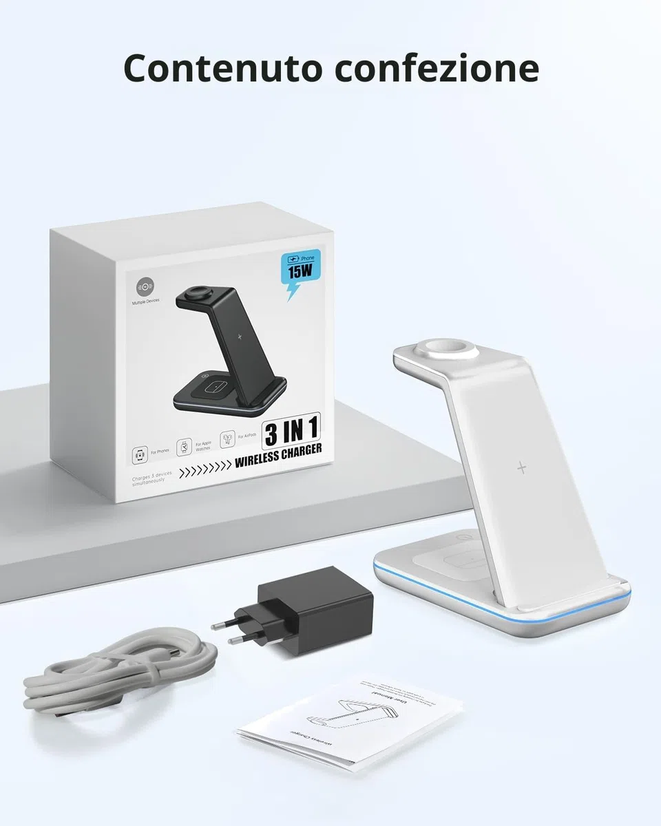 GEEKERA Stacja Ładowania Bezprzewodowa dla Apple iPhone Air/17/16/15/14/13/12/11/X/8, Apple Watch Ultra/11-2/SE, AirPods Pro-2, Srebrny