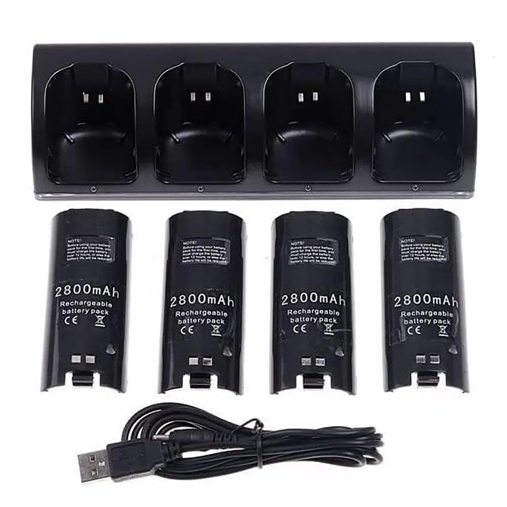 OSTENT Stazione Dock di Ricarica + 4 Pacchi Batteria per il Telecomando Nintendo Wii Colore Nero