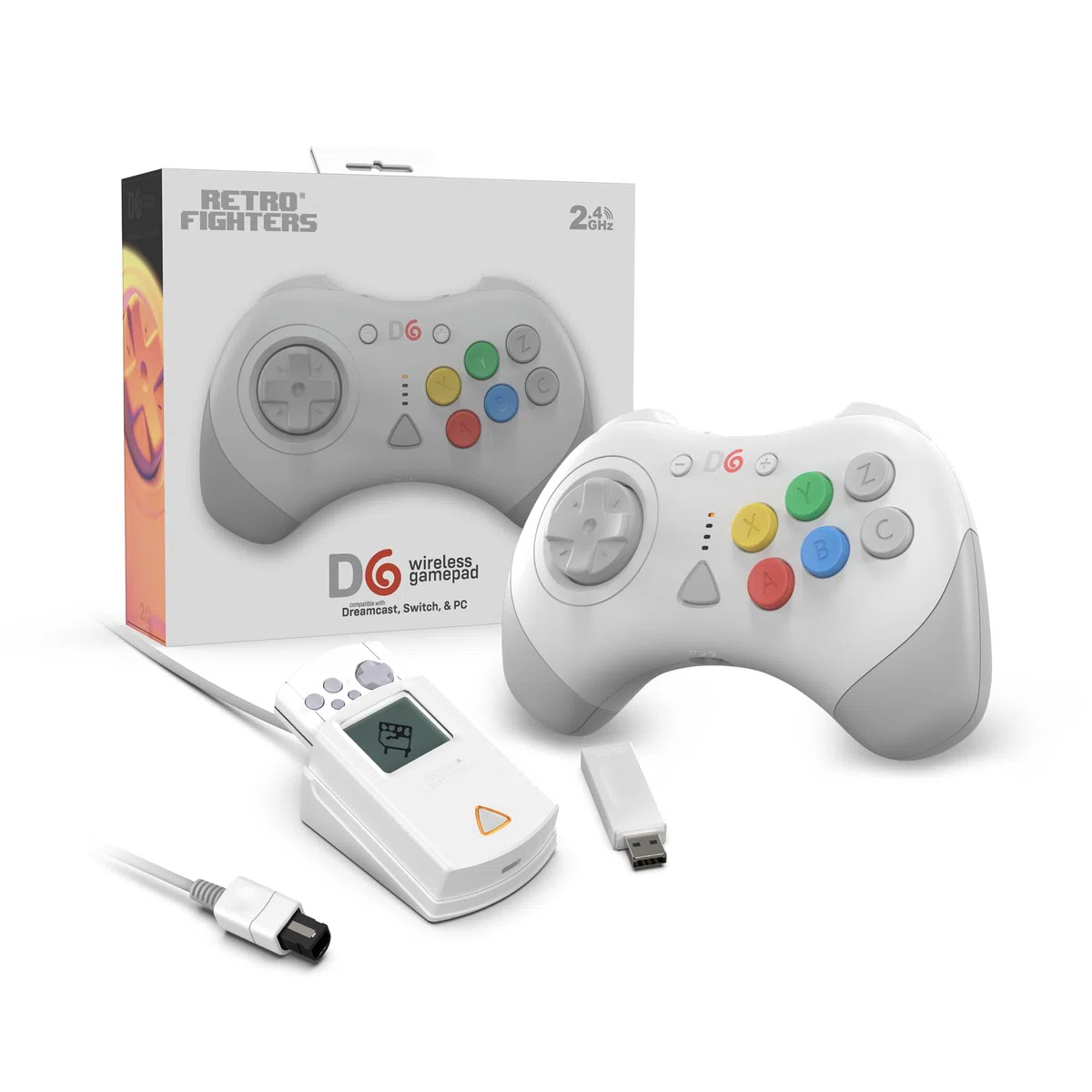 Retro Fighters D6 Dreamcast Wireless Controller for Switch/PC/Dreamcast, White