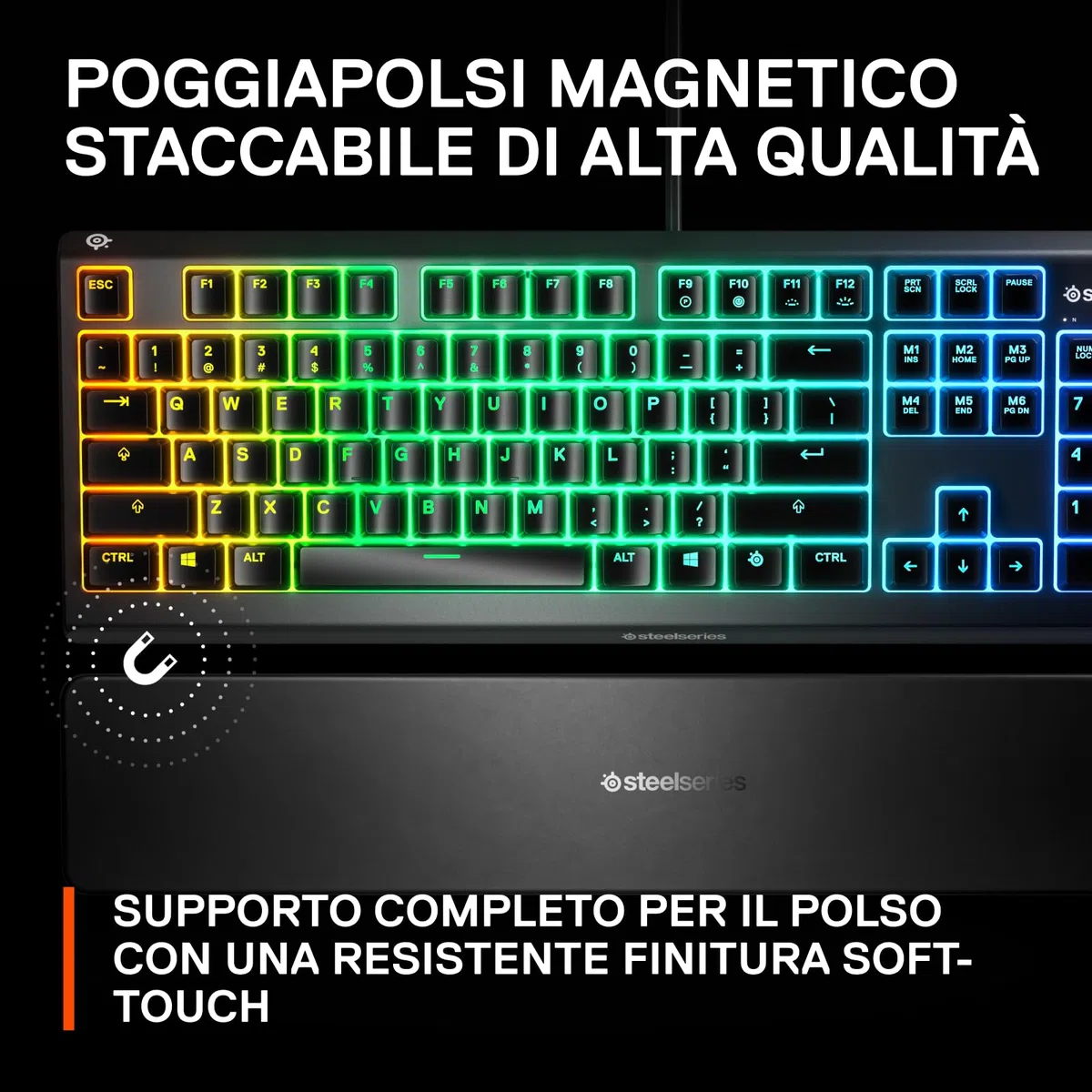 SteelSeries Apex 3 Tastiera da Gaming RGB Illuminazione a 10 Zone Poggiapolsi Magnetico Layout Italiano QWERTY