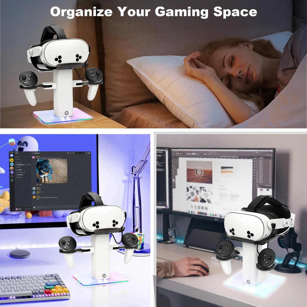Dock di ricarica Oculus/Meta Quest 3S/Quest 3/Quest 2/Quest Pro RGB LED verticale supporto VR cuffie bianco