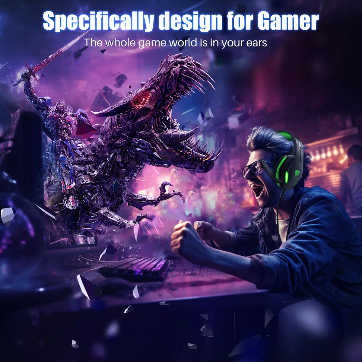 Cuffie Gaming con Microfono per PS5 PS4 Xbox PC Nintendo Switch - Over Ear Auricolari Gamer con Filo - Audio Stereo Headphones Cancellazione Rumore