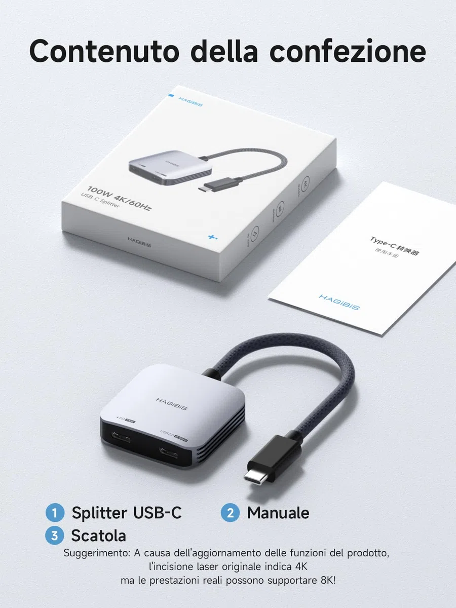 Hagibis - Adattatore per occhiali AR da 8K60Hz da 4K144 Hz USB C a occhiali e convertitore di ricarica, adattatore di alimentazione e set da 100WPD per XREAL, Viture(Non compatibile con Switch2)