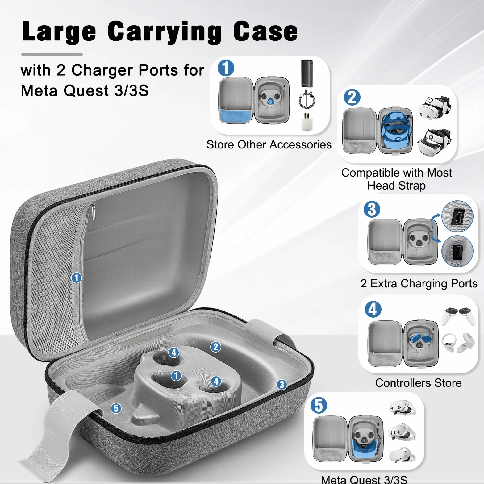Jubor Borsa per Meta Quest 3S/3/2/Pico 4, Custodia da Viaggio Compatibile con Kiwi Design/BOBOVR Battery Elite Strap e Altri Accessori, Custodia da Trasporto con Porta di Ricarica