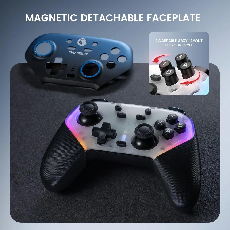 GameSir Super Nova Controller Wireless con Base di Ricarica – Stick Hall Effect, Grilletti Regolabili – Switch/Switch 2 Gyro, PC, Mobile – Nightfall Blue
