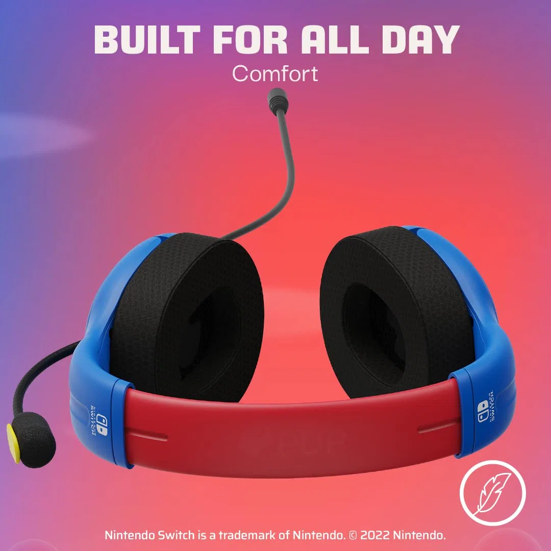 PDP Gaming AIRLITE Stereo Cuffie con Microfono per Nintendo Switch PC iPad Mac Laptop - Cuffie On Ear Leggere con Cancellazione del Rumore - Mario