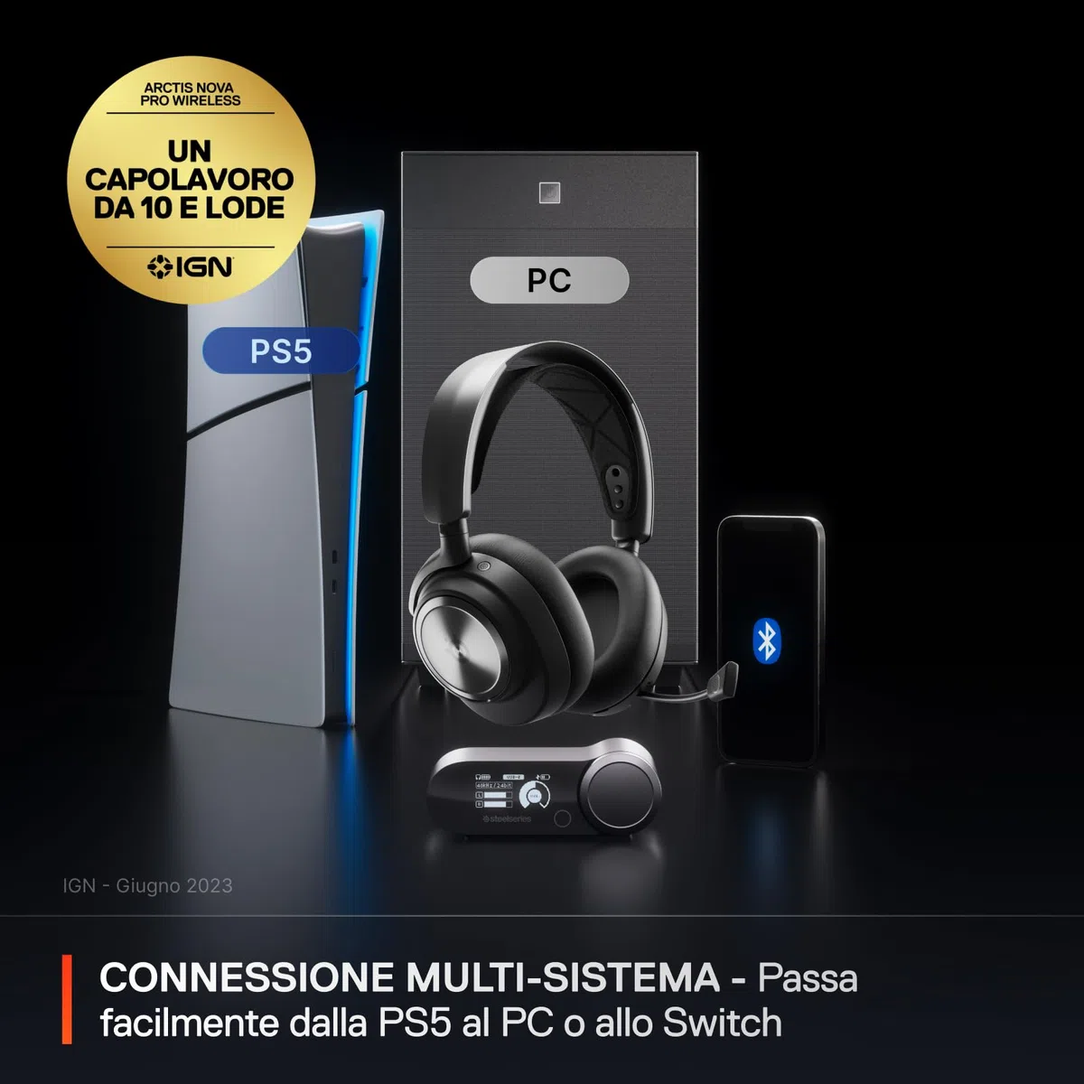 SteelSeries Arctis Nova Pro Cuffie Gaming Wireless Multi-Sistema Driver Magnetici Neodimio Cancellazione Attiva Rumore Infinity Power System ClearCast Gen 2 PC PS5 PS4 Mobile