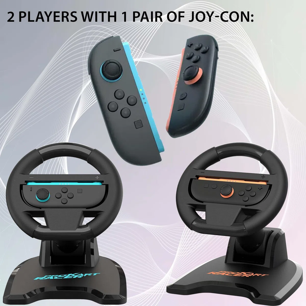 SUBSONIC - Set di 2 ruote da corsa per Joy-Con Nintendo Switch e Switch 2 - Ruote da corsa pieghevoli con supporto e ventosa compatibili con Joycon Switch e Switch 2 - Nero