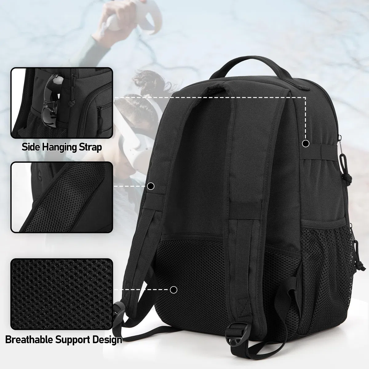 PGmoon Zaino Tattico per Oculus Meta Quest 2/3/Pro, Borsa da Trasporto con Tasche Multiple per Controller e Accessori