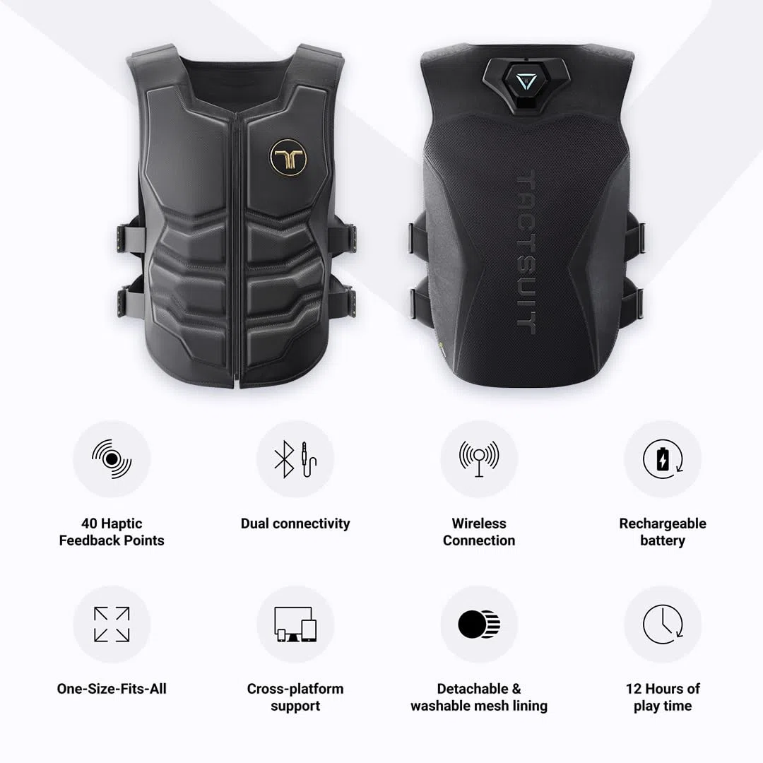 bHaptics TactSuit X40 — Haptic Vest with 40 Vibration Motors for VR — with Audio Accessories and Replacement Lining