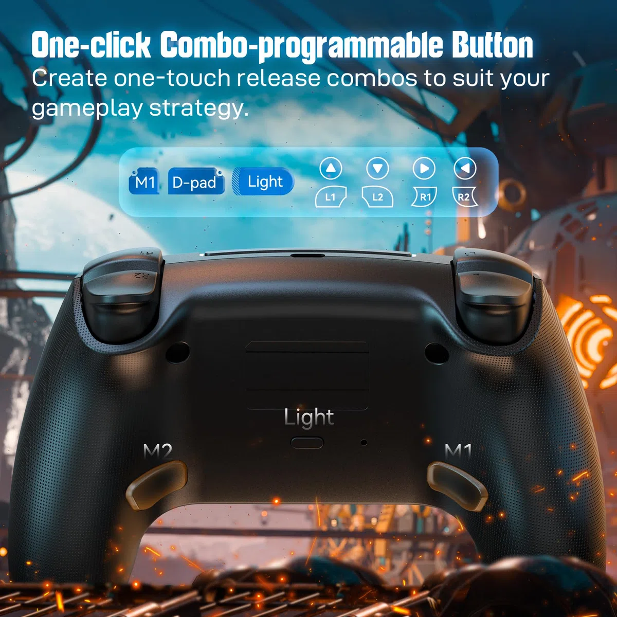 JORREP Controller wireless per PS5/Pro/Steam Deck/PC/MAC/iOS,gamepad con illuminazione RGB/doppia vibrazione/turbo/sensore di movimento/programmabile/collegamento auricolare/1500mAh di batteria (A)