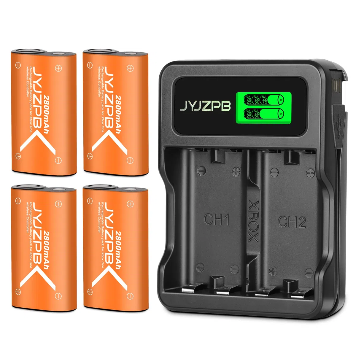 JYJZPB 4 Pezzi 2800mAh Batteria per Controller Xbox One, Batteria Ricaricabili con Caricabatterie per Xbox One, Xbox Series X&S, Xbox One S, Xbox One X, Xbox One Elite Controller