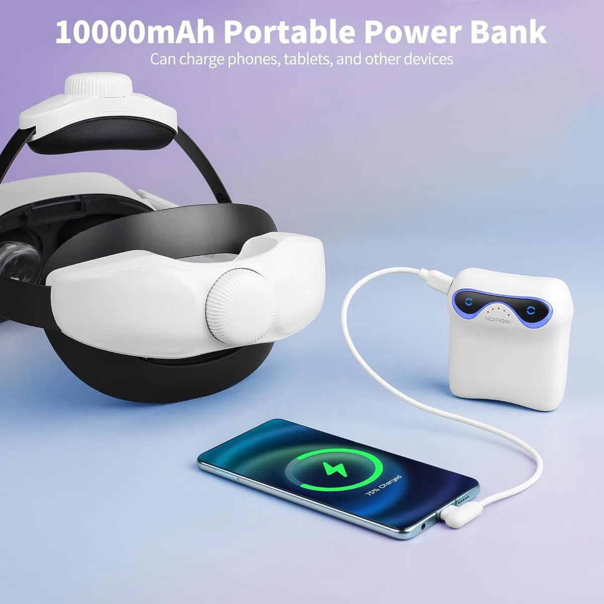 Noiposi Cinghia da testa con batteria da 10000 mAh per Meta Quest 2 3 3s