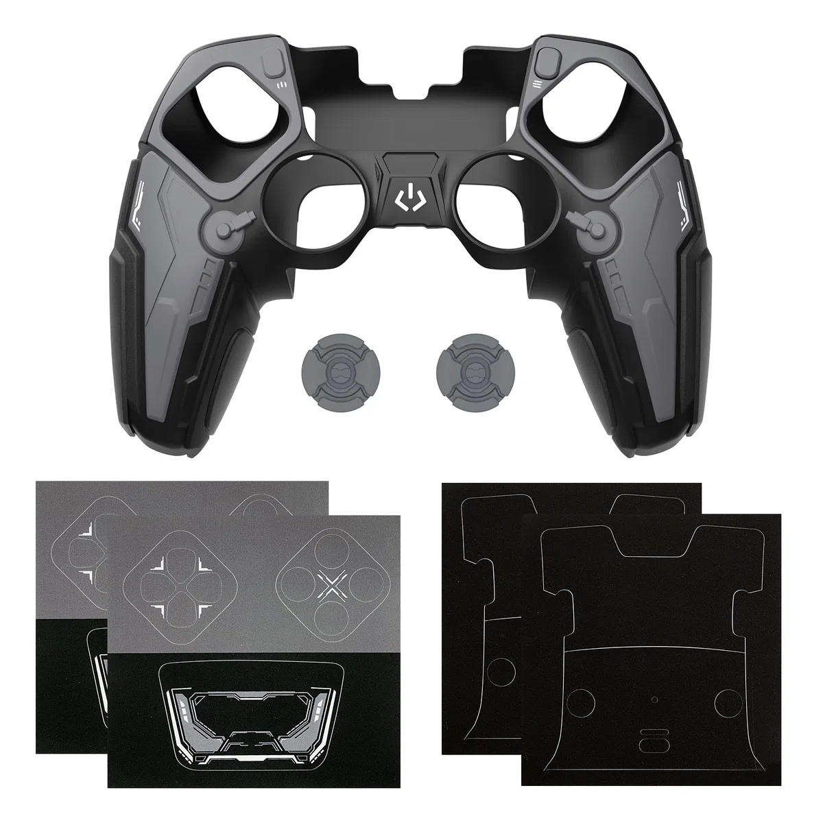 PlayVital Cover Controller per ps5 Edge Joystick, Custodia Silicone Skin Protettiva Grip Antiscivolo & Copri Analogici & Adesivi, Accessori Antiurti per ps5 Edge Controller, Mecha Stellare - Nero