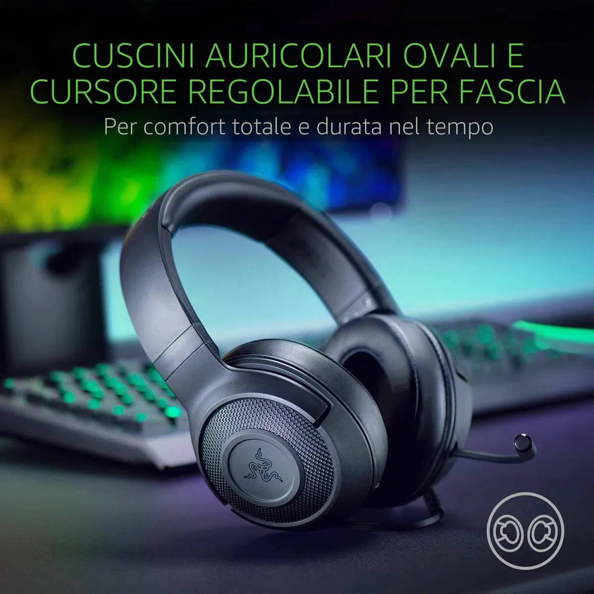 Razer Kraken X Lite Cuffie da Gioco PC Ultraleggere Microfono Cardioide Suono Surround 230g Jack 3.5mm PS4 PS5 Switch Xbox One Xbox Series X|S Nero