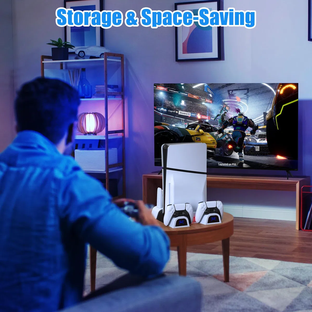 Supporto PS5/PS5 Slim con Ventola di Raffreddamento e Ricarica Controller PS5, PS5/PS5 Slim Supporto Verticale Compatibile con PS5/PS5 Slim con Indicatore di LED