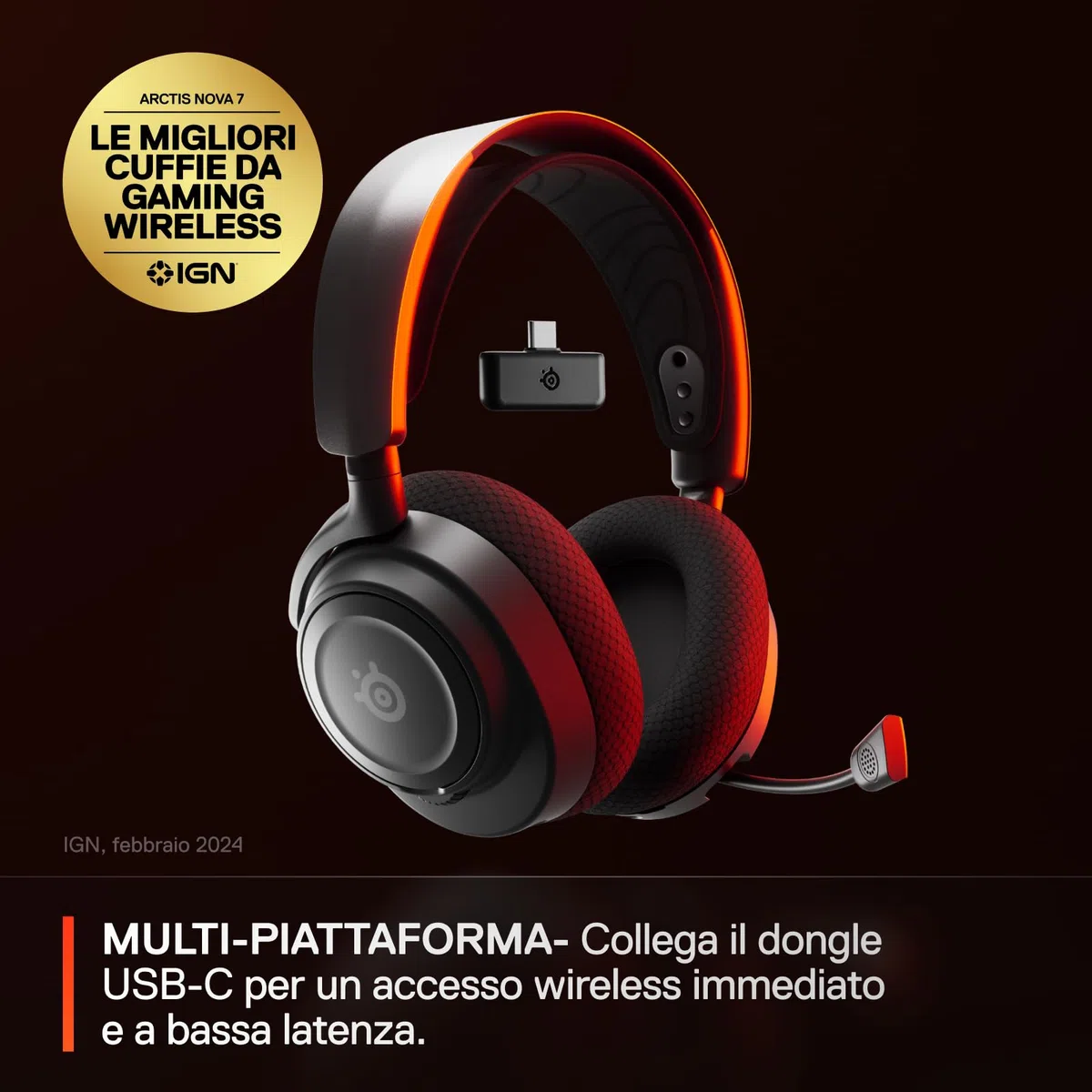 SteelSeries Arctis Nova 7 Cuffia da gaming wireless multipiattaforma 2.4GHz Bluetooth mixabile Driver magnetici neodimio Batteria 38h USB-C Mic ClearCast Gen2 AI PC PS5 VR Mobile