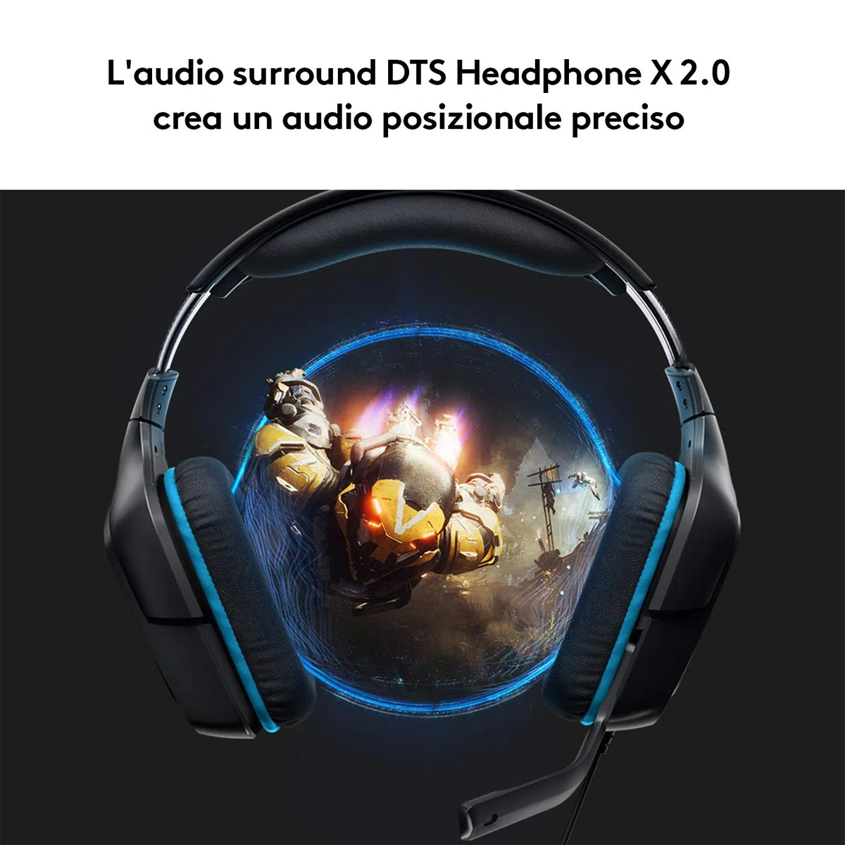 Logitech G G432 Cuffie Gaming Cablate, Audio Surround 7.1, Driver 50 mm, Jack USB 3.5 mm, Microfono Flip-to-Mute, Nero/Blu
