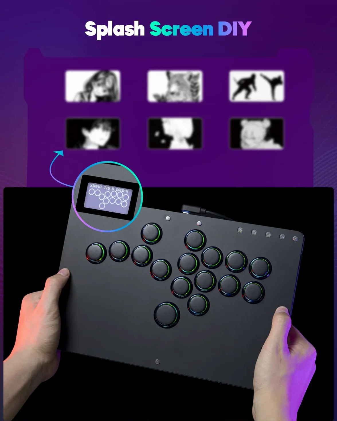 Sehawei Arcade Stick R16 Controller Arcade a 16 tasti per PC/Ps3/Ps4/Switch/Steam, Fight Stick per giochi di combattimento con funzioni RGB e Turbo personalizzate e Hot Swap Nero