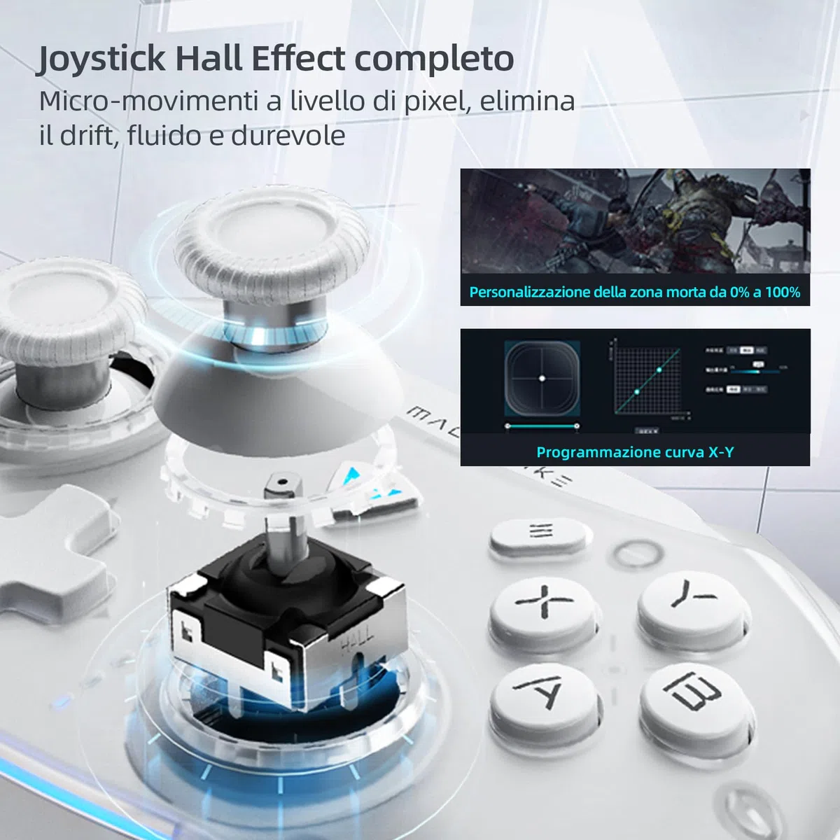 Machenike G5PRO Wireless Controller RGB Joystick PC Gaming Hall Effect Trigger Tasti meccanici Compatibile PC/NS/TV/smartphone TURBO 5 Livelli vibrazione Nero