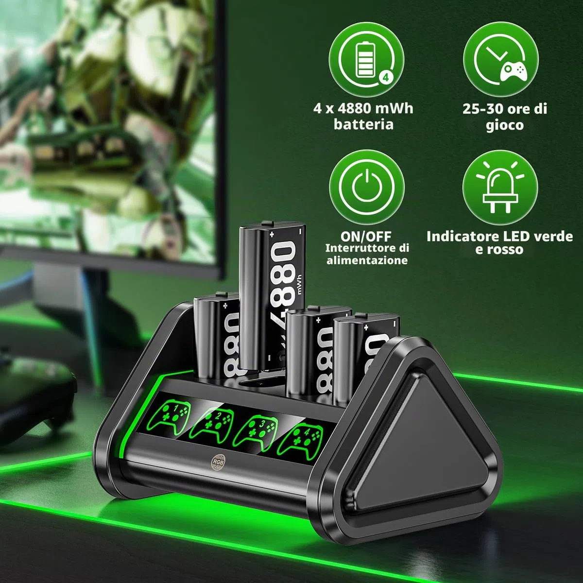 OIVO 4x4880mWh Batterie Ricaricabili per Controller Xbox One/Series X|S/Elite