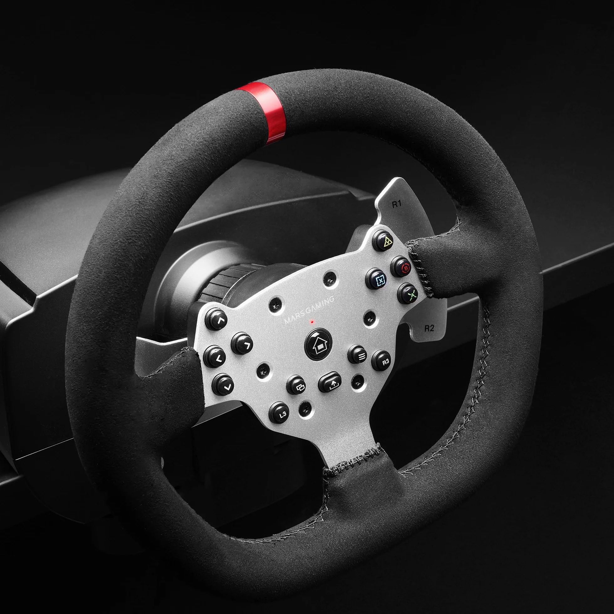 Mars Gaming MWH-RSX Volante SimRacing Force Feedback Doppio Motore Set 3 Pedali Resistenza Progressiva Cambio H 12 Marce 14 Pulsanti PC PS4 Xbox Series X|S