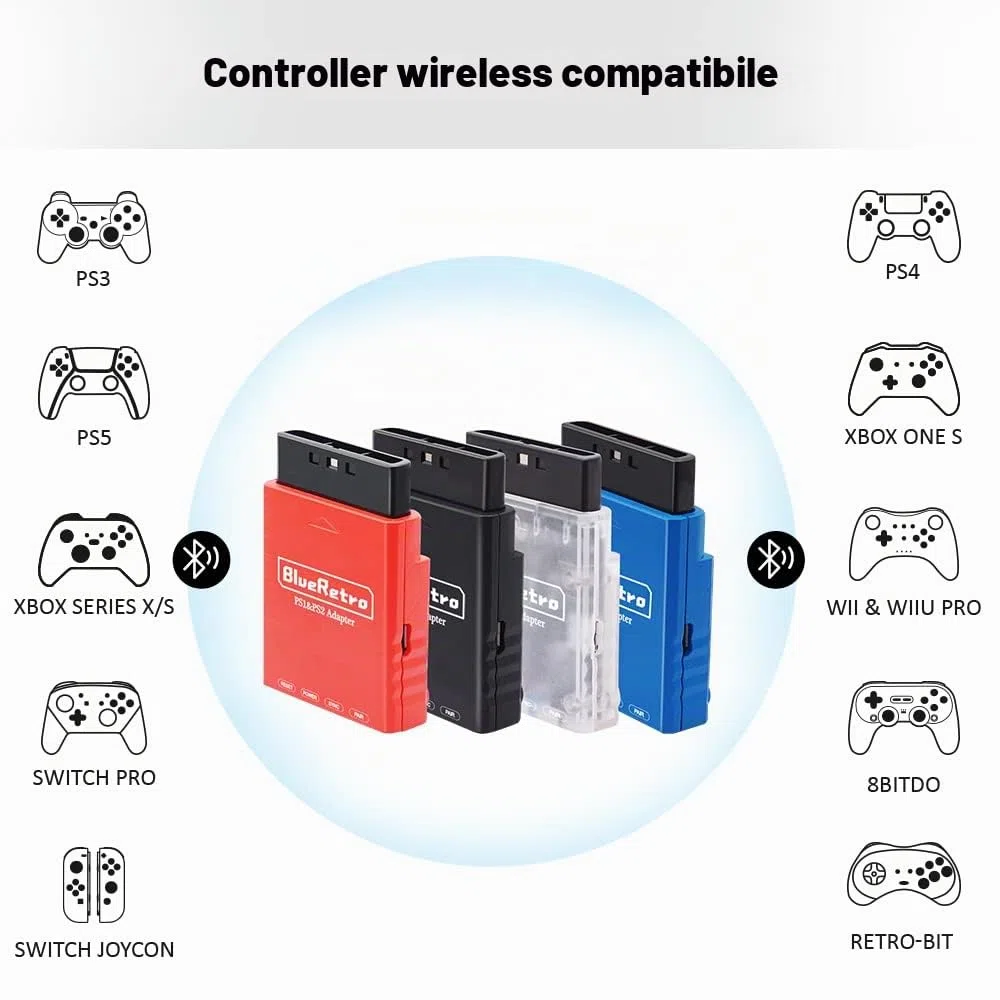 Bezprzewodowy adapter Bluetooth do konsoli PS2 PS1 niebieski