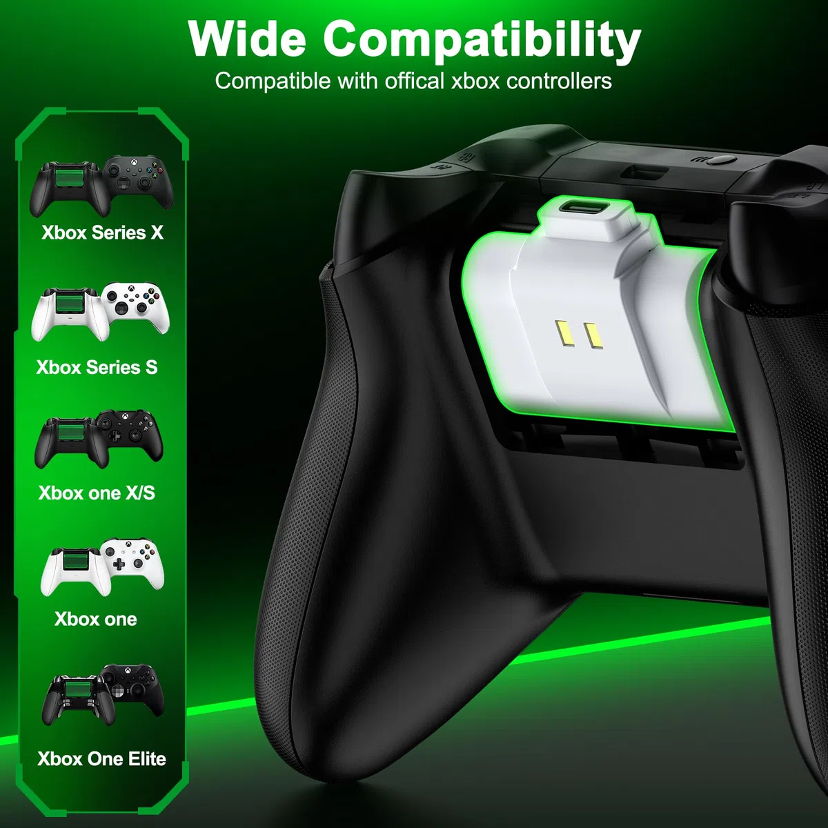 HEYLICOOL Batterie ricaricabili per controller Xbox One/Xbox Series X|S, 2 x 4800 mWh, kit di gioco e ricarica per Xbox Series X/S, Xbox One/Elite, Xbox One S/X con indicatore LED