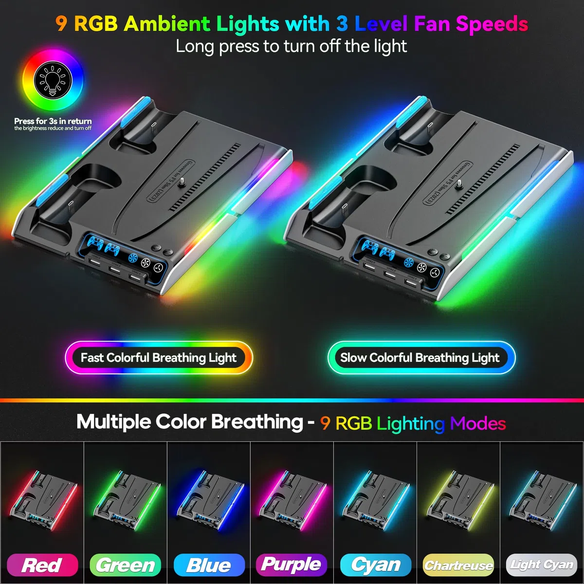 Supporto PS5 Slim con Ventola di Raffreddamento, Staffa per PS5, Base Ricarica Controller PS5, PS5 Accessori per PS5 Slim/P5 Digital Edition e Disc Edition