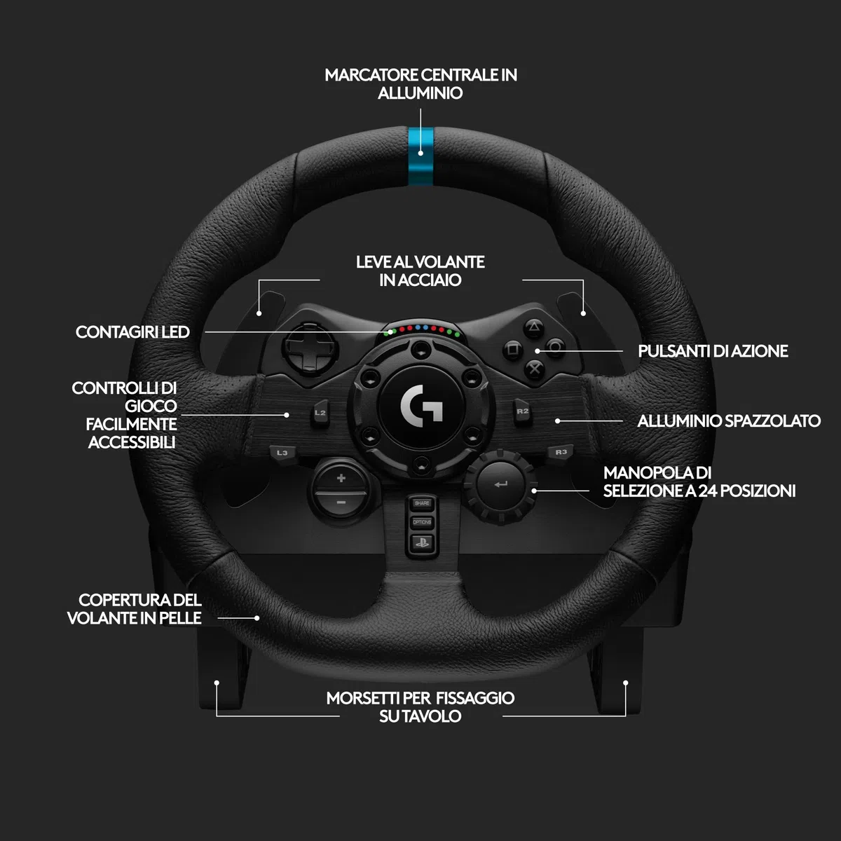 Logitech G G923 volante da corsa pedali ritorno di forza TRUEFORCE 1000 Hz design reattivo doppia frizione per PS5 PS4 PC Mac Nero