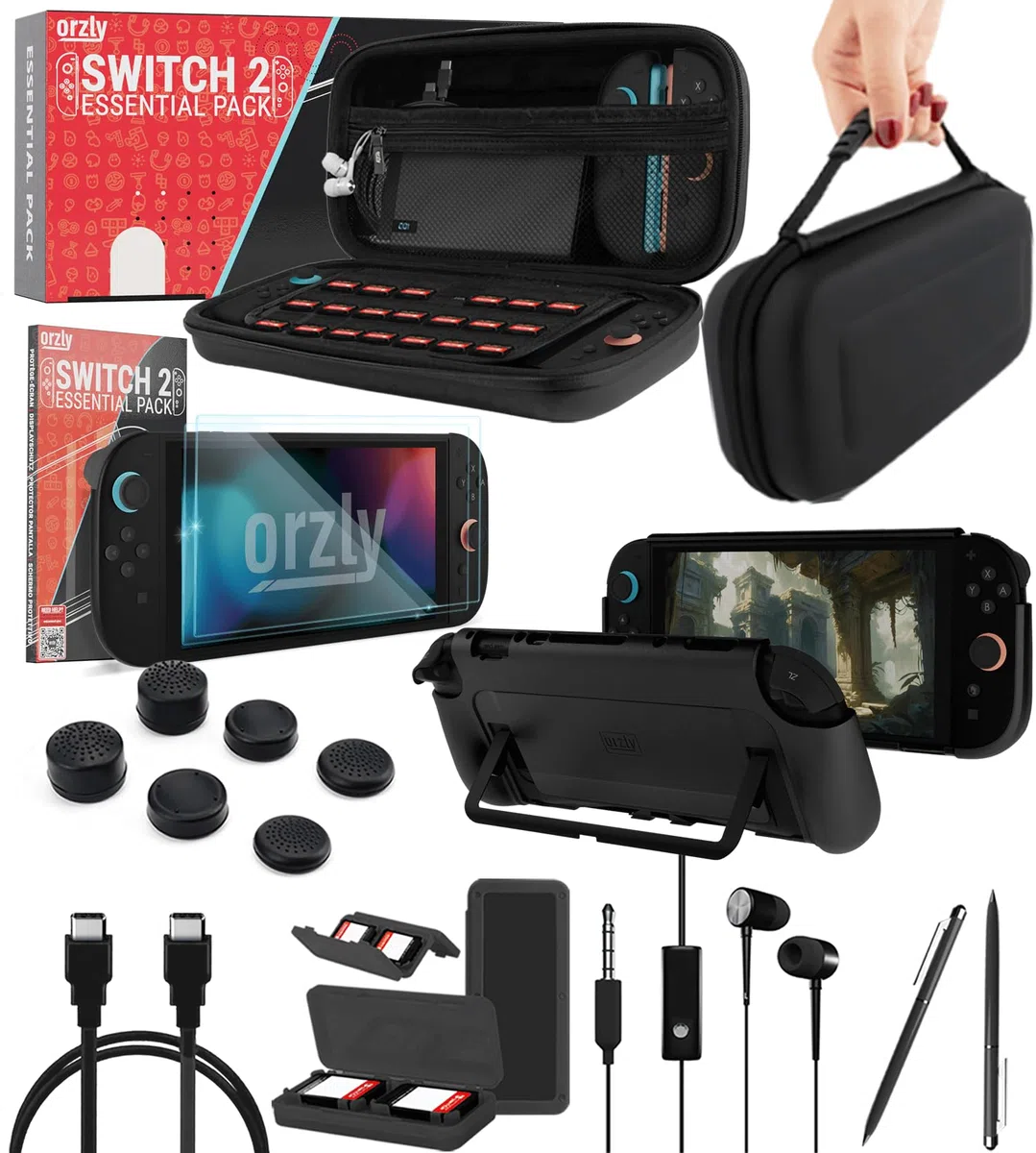 Orzly Accessori per Nintendo Switch 2 (2025) – Custodia Protettiva con Pellicola, Cavo di Ricarica, Cuffie, Edizione Regalo