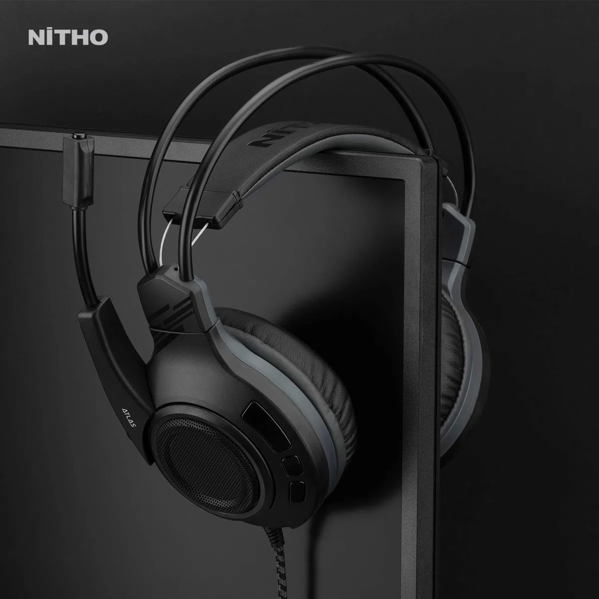 NITHO Atlas Cuffie Gaming Over-Ear 50 mm Microfono Flessibile Audio Stereo Jack 3.5 mm PC PS4 PS5 Xbox Smartphone Nero