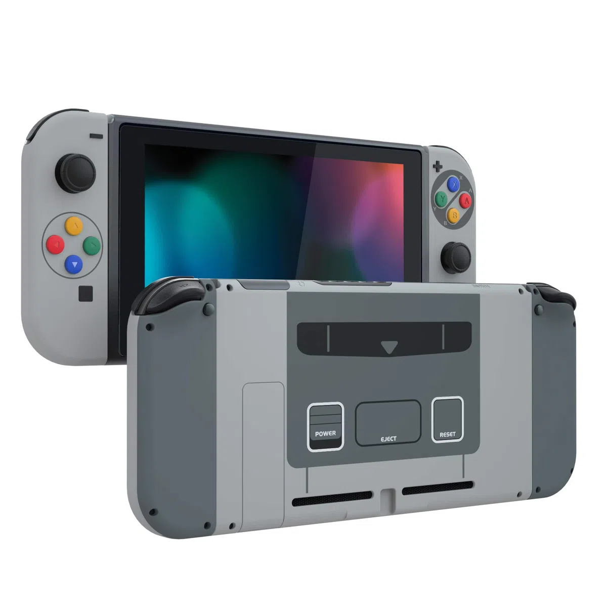eXtremeRate Cover Pulsanti Tasti Ricambio per Nintendo Switch Console Joycon,Custodia Shell Case Guscio Scocca DIY Kit Ricambio per Nintendo Switch-Stile SFC SNES Classic EU