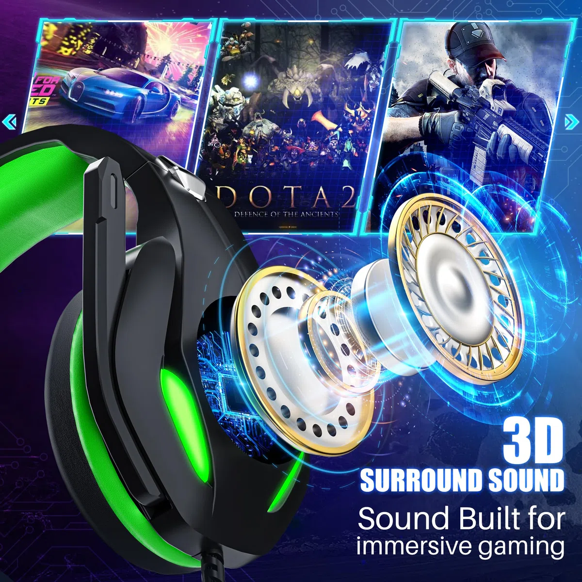 Cuffie Gaming con Microfono per PS5 PS4 Xbox PC Nintendo Switch - Over Ear Auricolari Gamer con Filo - Audio Stereo Headphones Cancellazione Rumore