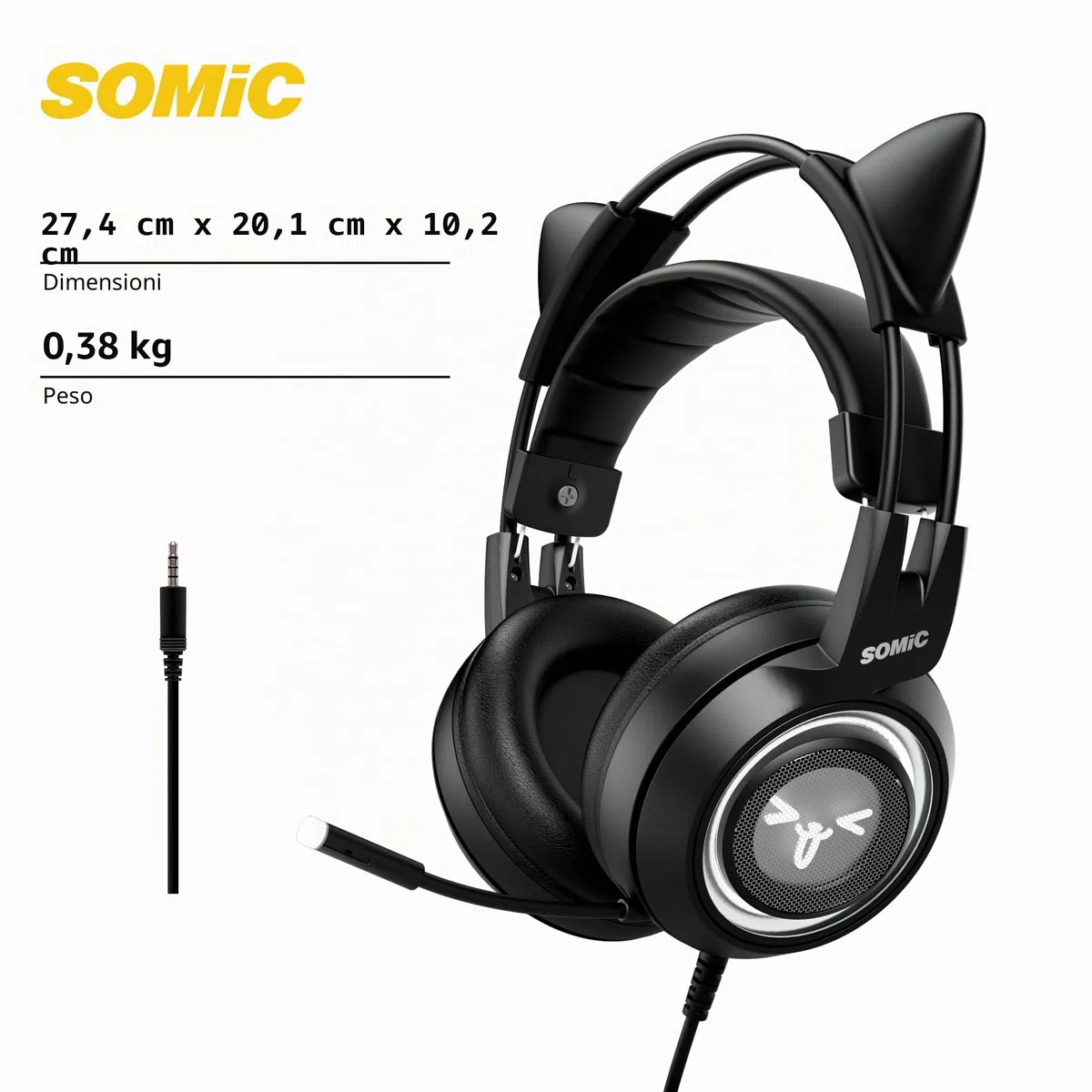 Somic Cuffie da Gioco per Xbox One, PS4, PC, Audio Surround Stereo con Eliminazione del Rumore, Orecchie di Gatto Rimovibili