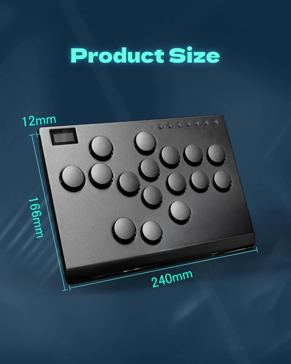 JZW-Shop Arcade Stick, Controller Arcade a 16 pulsanti per Switch, PC, PS4, PS3, Steam Deck, Joystick Arcade Fighting Stick con Turbo e RGB personalizzato, Hot Swap e Supporto SOCD (M16-EU)