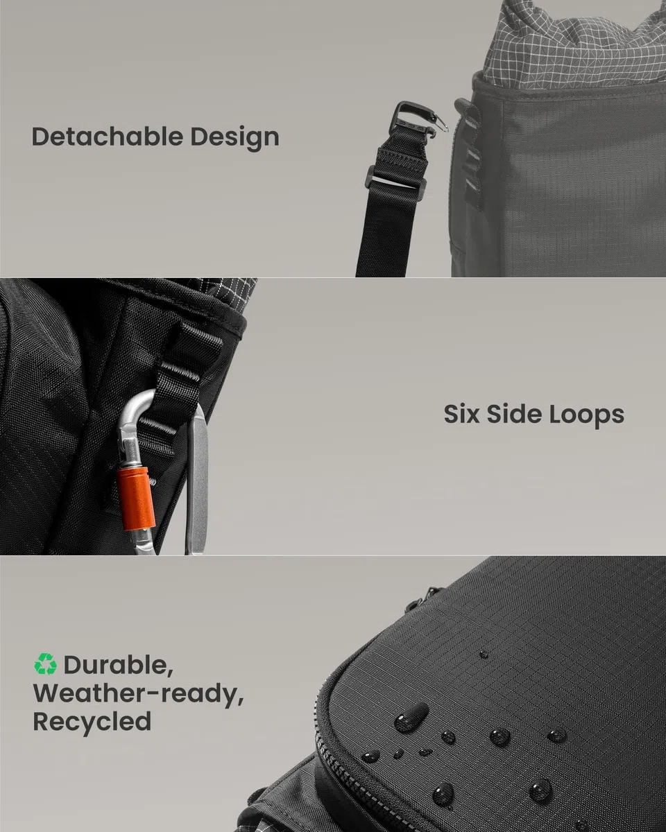 tomtoc Sling Bag per Custodia Slim per Console di Gioco Portatili, Borsa a Tracolla da Viaggio per Steam Deck, ROG Xbox Ally X, Switch 2, PS Portal, Borsa Roll-Top per Cavi di Ricarica e Accessori